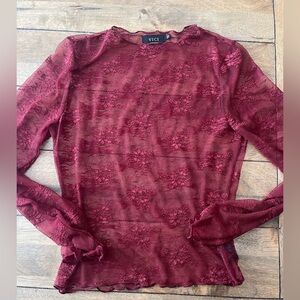 VICI Burgundy Floral Sheer Long Sleeve Top